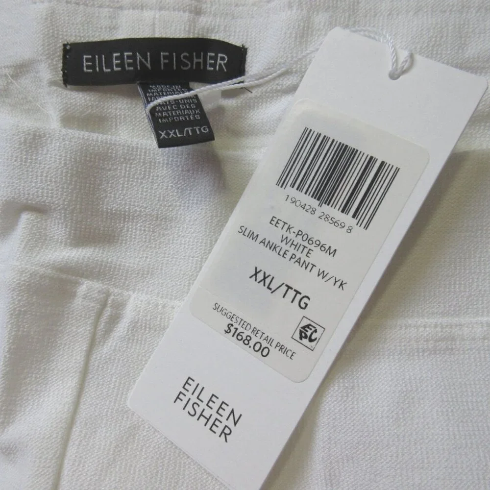 NWT Eileen Fisher Slim Ankle w/ Yoke in White Washable Stretch Crepe Pants XXL